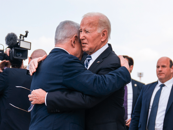 | President Joe Biden is greeted by Israeli Prime Minister Benjamin Netanyahu after arriving at Ben Gurion International Airport on Oct 18 2023 in Tel Aviv Evan Vucci | AP | MR Online